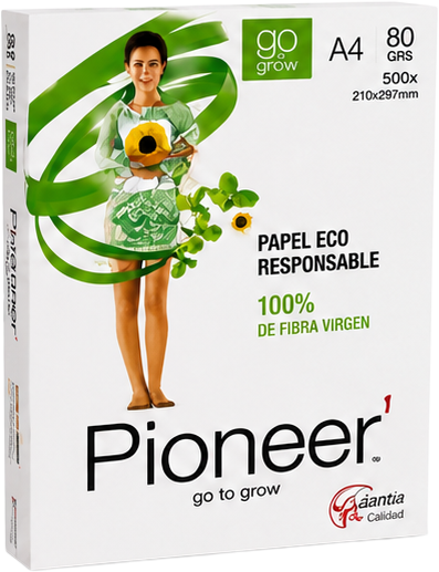 Pioneer Go to Grow — papel ecológico A4 80 g, 100% fibra virgen